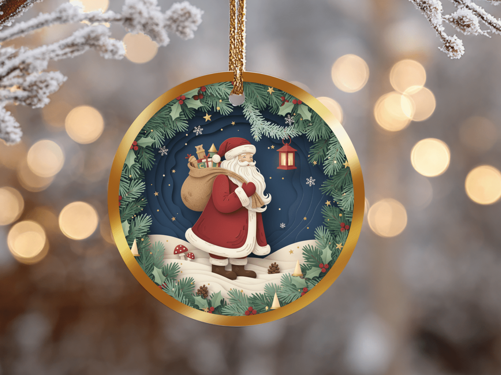 Woodland Santa Ornament – Lantern Night Christmas Decor