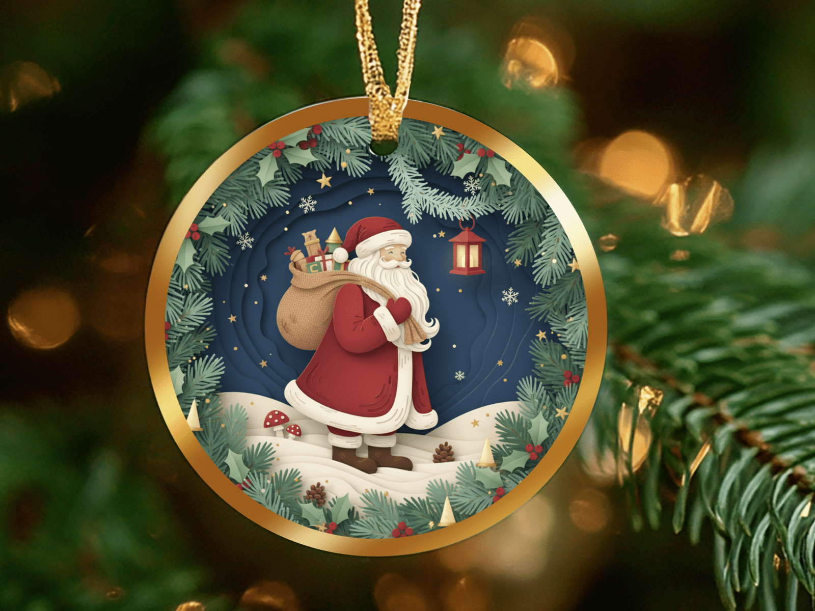 Woodland Santa Ornament – Lantern Night Christmas Decor - Image 3