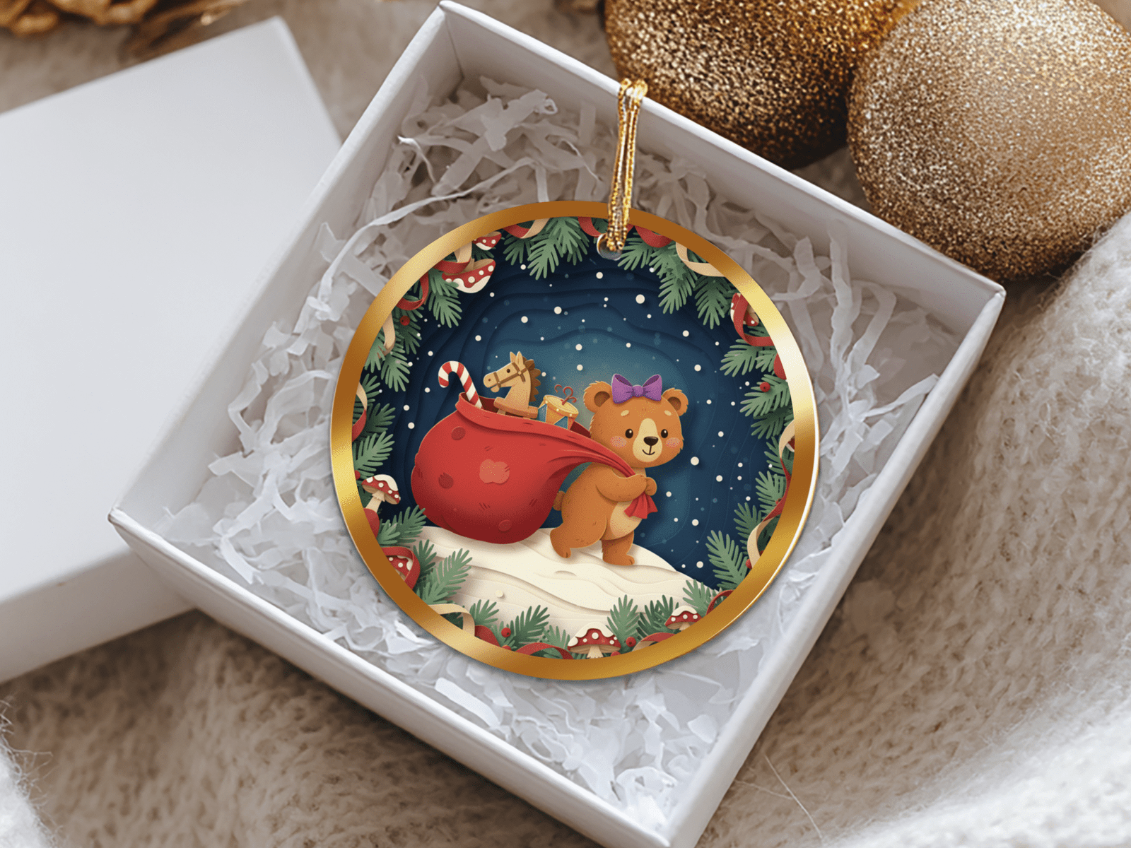 Woodland Bear Ornament – The Gift Gatherer Christmas Decor | Ceramic Christmas Tree Decoration - Image 4