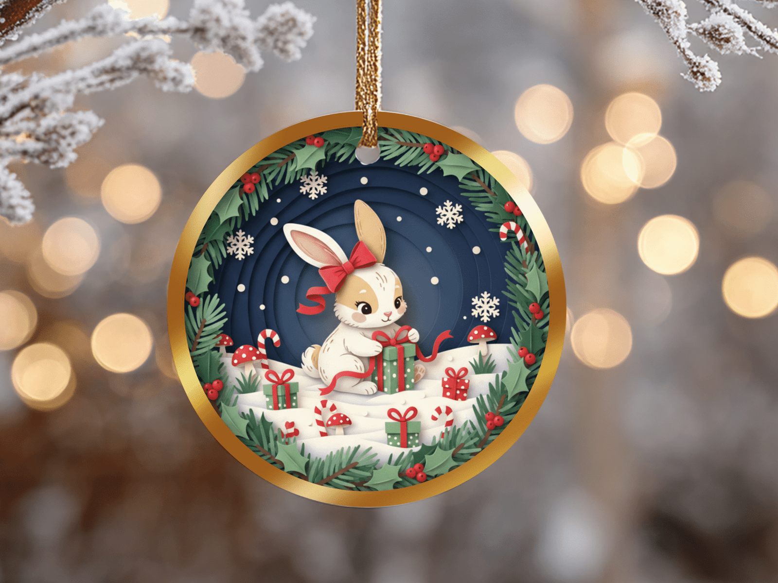 Woodland Bunny Ornament – Forest Gift Wrapper Holiday Decor