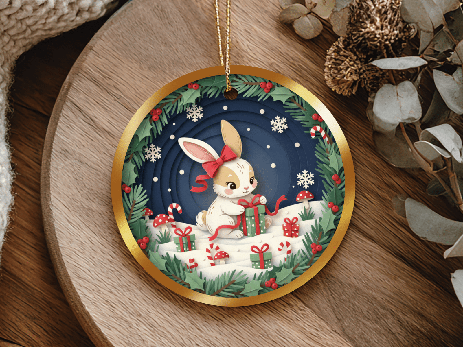 Woodland Bunny Ornament – Forest Gift Wrapper Holiday Decor - Image 5
