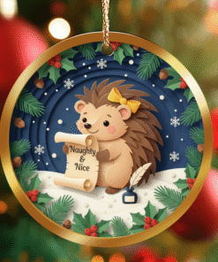 Alternative view of Woodland Hedgehog 'Naughty & Nice' Ornament | Ceramic Christmas Decoration