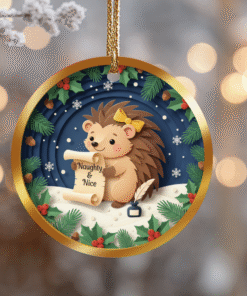 Woodland Hedgehog 'Naughty & Nice' Ornament | Ceramic Christmas Decoration