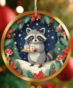 Woodland Raccoon Ornament – Cocoa & Kindness Christmas Decor