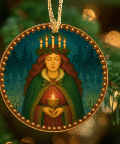 Alternative view of Goddess of Winter’s Light – Brigid Yule Ornament| Ceramic Holiday Decoration