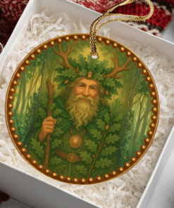 Alternative view of The Oak King – Winter Solstice Yule Ornament | Ceramic round hanging decoration