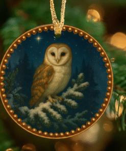 The Solstice Owl – Winter Wisdom Ornament | Guardian of the Night Sky | Round Holiday Tree Decoration
