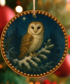 Alternative view of The Solstice Owl – Winter Wisdom Ornament | Guardian of the Night Sky | Round Holiday Tree Decoration